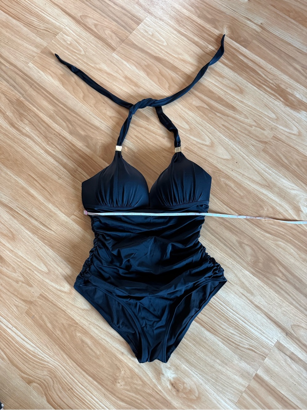 Gorgeous Vintage Victoria’s Secret Black Halter Ruched One-Piece Swimsuit - Sz L